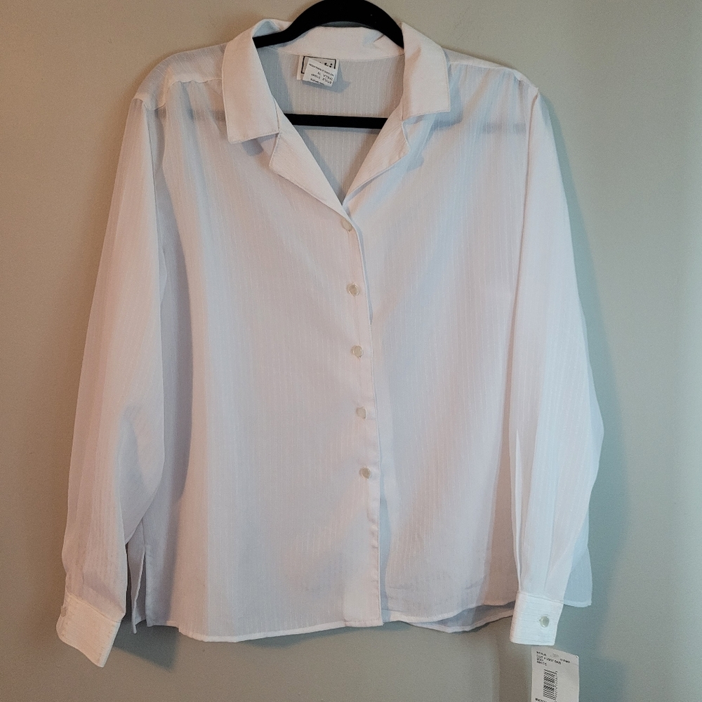 Nikki Petite White Sheer Vintage Blouse NWT